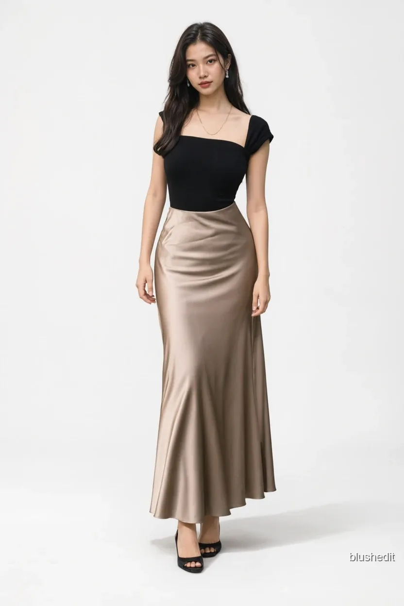 Black Top and Champagne Satin