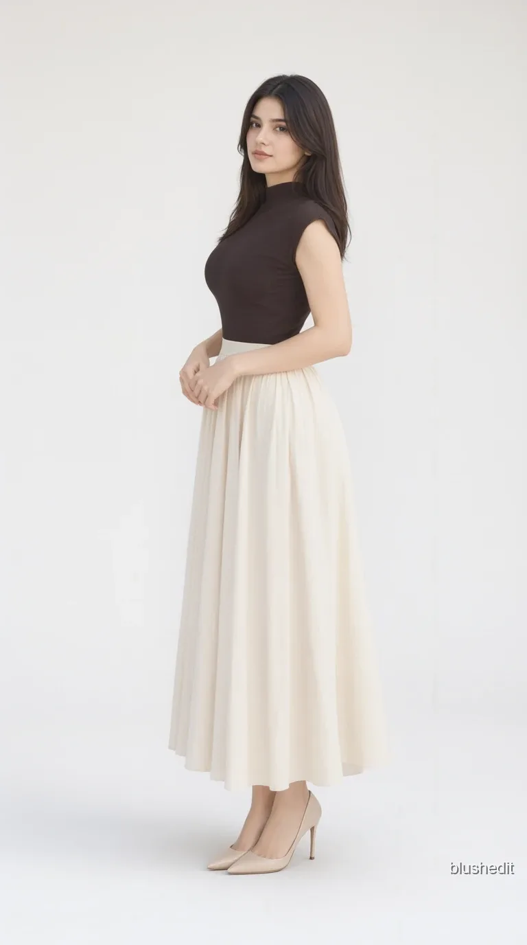 Dark Brown Mock Neck and Cream Maxi