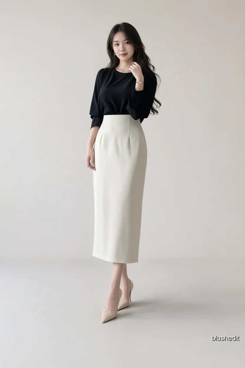 Black Dolman Sleeve and Cream Midi